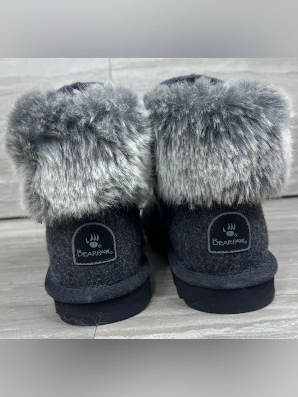 BearPaw Gray Koko Ankle Boots with Faux Fur Cuff Womens Size 7